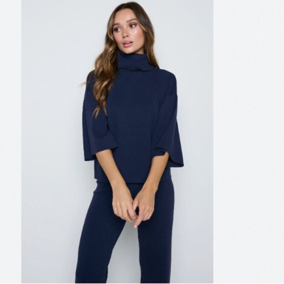 PRETTY LAVISH HAYDEN KIMONO SLEEVE TURTLENECK JUMPER SWEATER IN NAVY - XS - Picture 1 of 11
